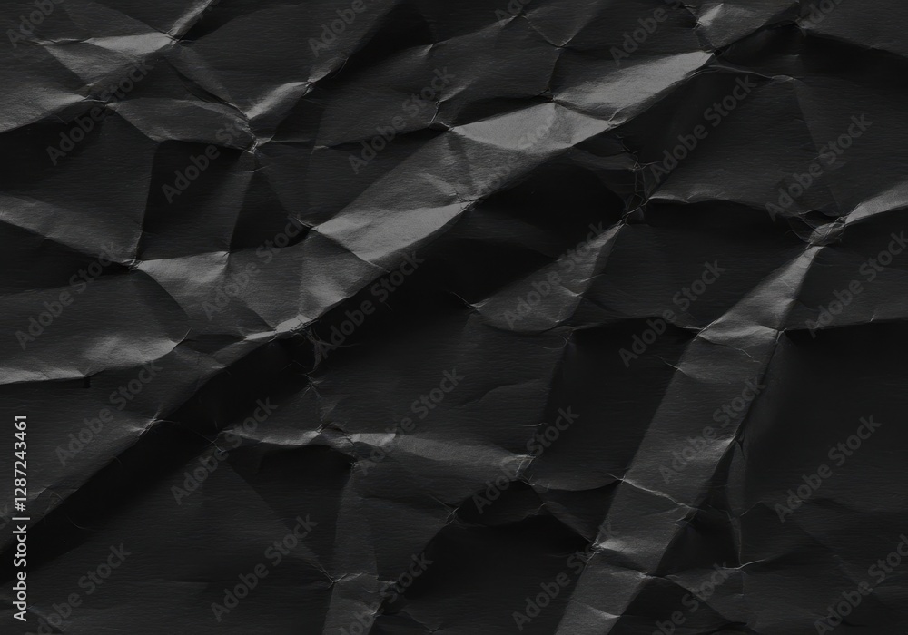 Poster crinkled black paper texture with angular lines and dark shadows