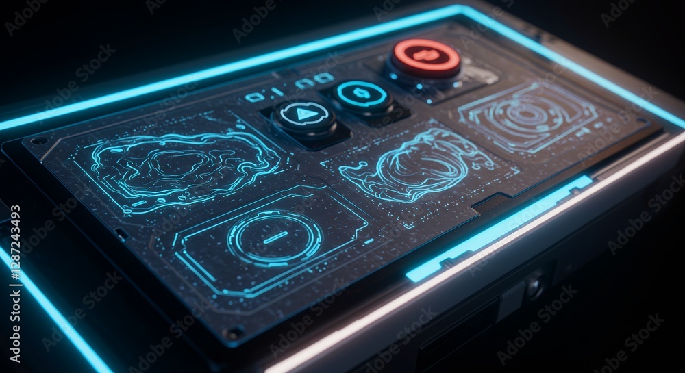 Poster futuristic device interface with glowing elements for high-tech experience