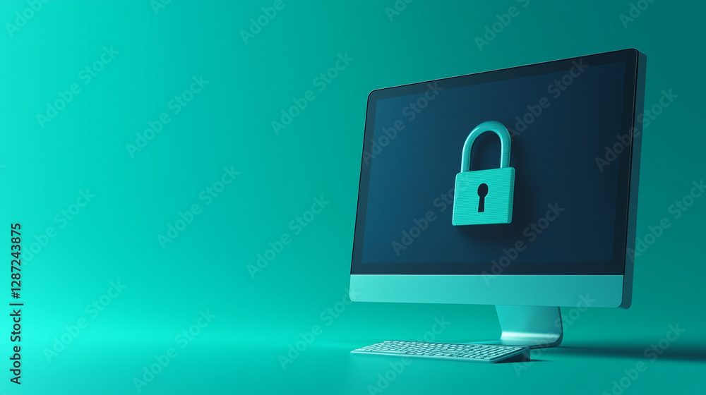 Aufkleber secure desktop computer with padlock icon digital security concept online privacy protection