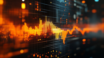 Abstract Orange Digital Data Waveform Technology Background Futuristic Grid Stock Market Graph