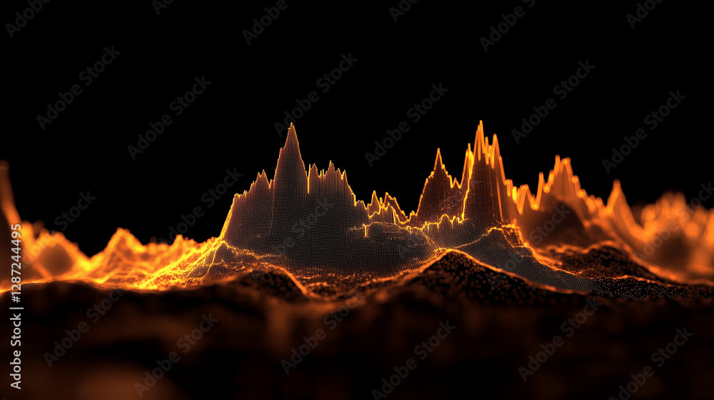 Poster abstract orange glowing data visualization stock market graph financial data technology background