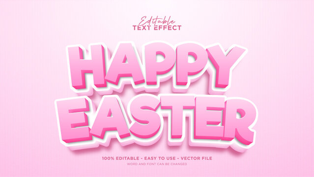  Editable happy easter text effect, cute 3d text style effect