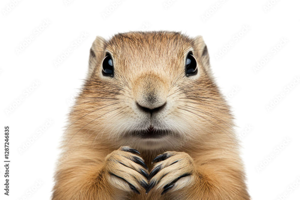 Poster close up portrait of a small animal isolated on a transparent background with its paws clasped and l