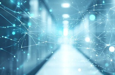 Abstract network corridor, digital connections, futuristic hallway, blurred background