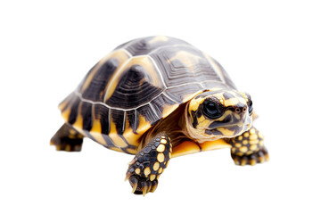 Obraz premium Close up of a turtle with a shell of black and yellow patterns isolated on a transparent background