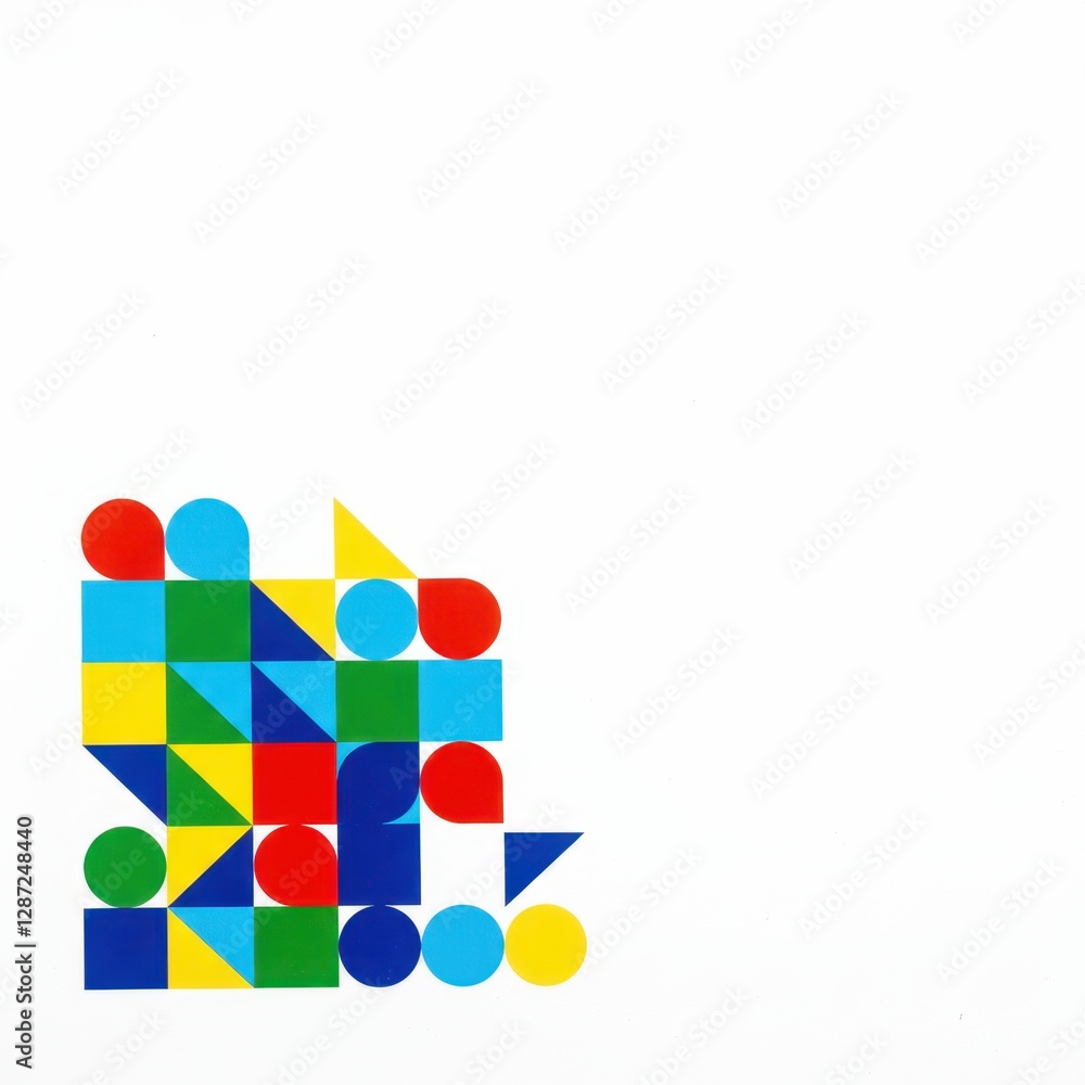 Poster vibrant geometric abstract pattern with colorful shapes on white background
