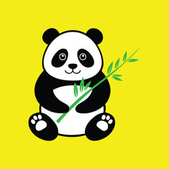 A panda bear holding a bamboo branch cartoon