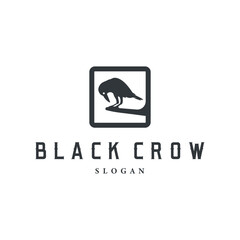 Black crow logo silhouette design with simple retro vintage black concept template illustration