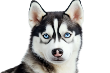 Close-up portrait of dog isolated with transparent background. This image highlights features with focus on canine features