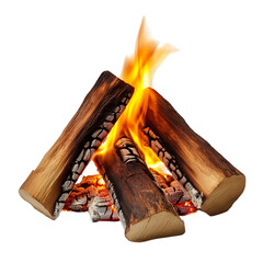 A Glowing Red Orange Flame from a Burning Piece of Wood Isolated on Transparent Background