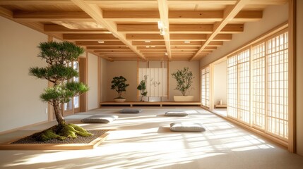 Fototapeta premium Serene Minimalist Japanese Tea Room Interior Design