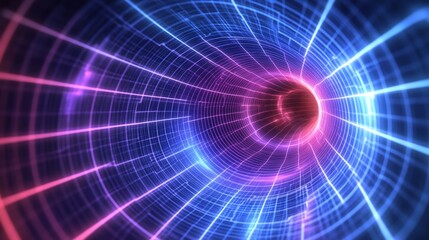 Fototapeta premium Futuristic Digital Tunnel Abstract with Glowing Grid and Deep Perspective