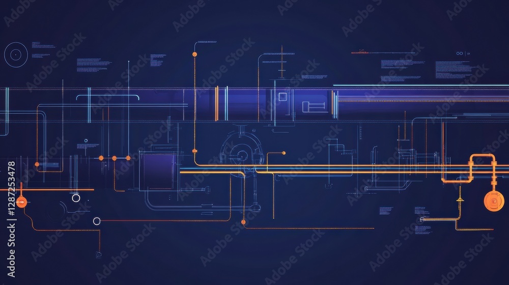 Leinwandbilder Detailed infographic representation of gas pipeline systems and flow dynamics in energy infrastructure. Generative AI