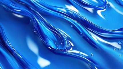 Abstract blue liquid swirls with glossy texture and highlights.