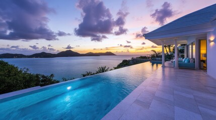 Luxury Villa Infinity Pool with Breathtaking Sunset Ocean View