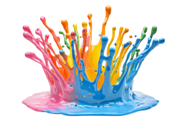 Colorful Splash of Paint in Mid-Air on a Transparent Background