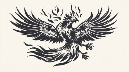 Obraz premium Fiery Phoenix Soaring, Vintage Graphic Design