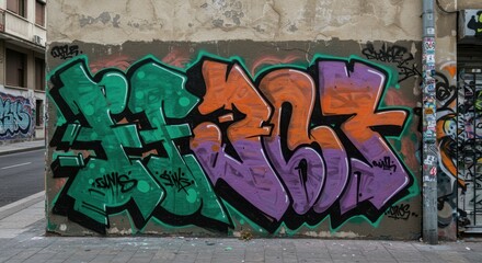 Colorful urban wall art with vibrant graffiti on city street
