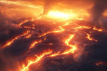 High Quality Visual of Fire Alien Planet White White Lava River Surface of the Sun