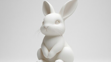 Obraz premium White rabbit figurine studio shot, plain background, 3D printed, Easter