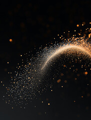 Swirling Sparkle Trail: A captivating composition featuring a mesmerizing trail of sparkling particles, their golden glow creating a dynamic and elegant movement against a deep, dark backdrop.