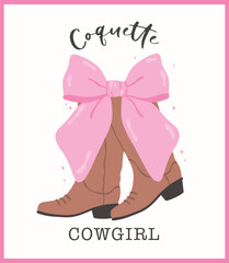 Coquette Cowgirl Boots with Bow Flat Design