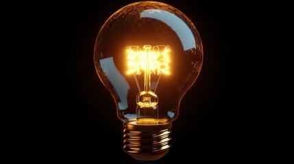 Glowing lightbulb, dark background, idea concept, studio shot