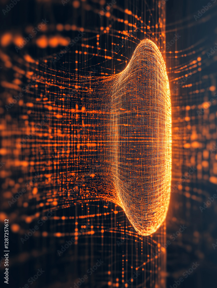 Poster futuristic energy field: an abstract digital depiction of a glowing, dynamic energy field, pulsating