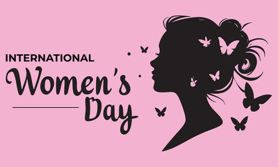silhouette of a girl with pink hair, Happy Women's Day background design with vector illustration, Happy Women's Day 8 March