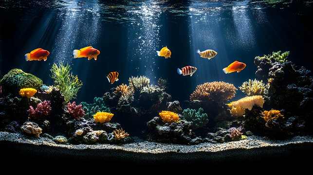 Realistic Image - Vibrant Aquarium Ecosystem, Fish, Coral, Marine Life
