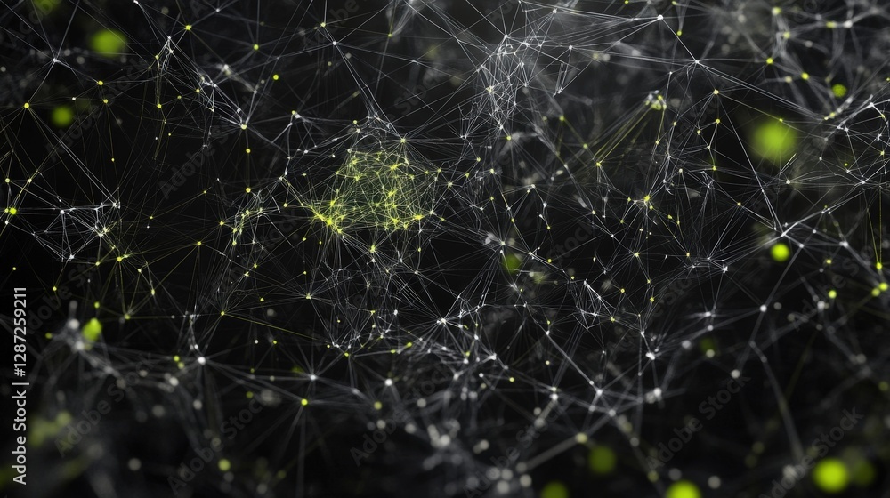 Poster plexus effect creating an abstract network with glowing nodes and connections, visualizing cyber sec