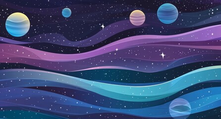 Cosmic waves, planets, starscape, background, illustration