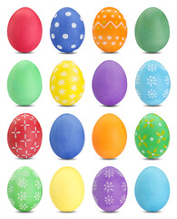 Easter eggs in different colors isolated on white, set