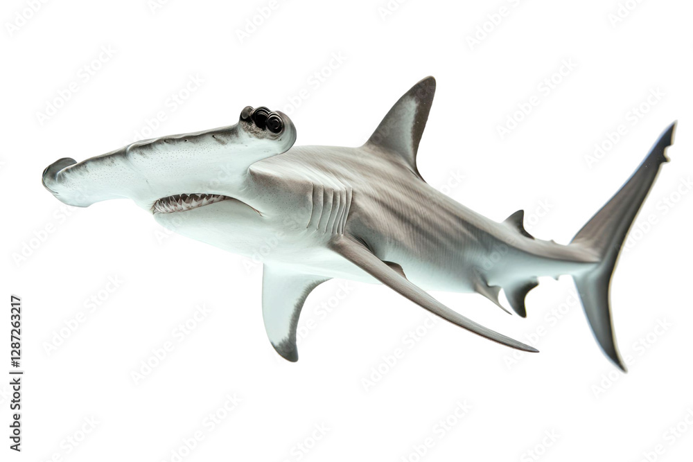 Poster detailed studio shot of a shark isolated on black background with side view highlighting its unique 
