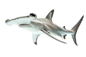 Fototapeta premium Detailed studio shot of a shark isolated on black background with side view highlighting its unique head shape and fin details