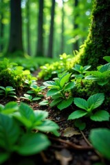 Fototapeta premium Dense foliage of Gaultheria mucronata macro on forest floor, forest, evergreen