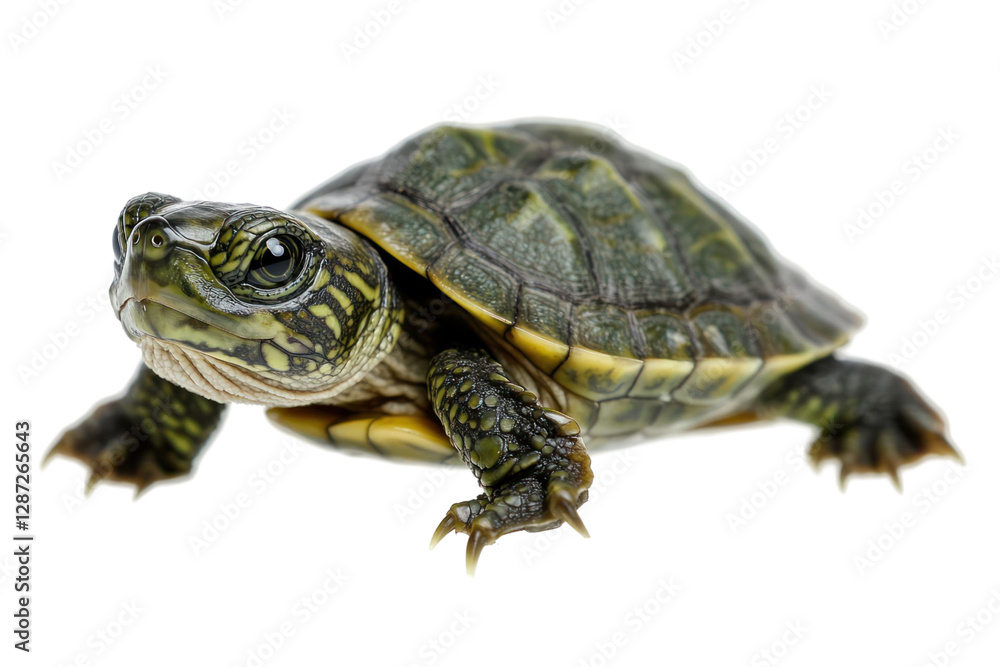 Poster close-up of a creature with green and yellow patterns on its shell, isolated on a transparent backgr