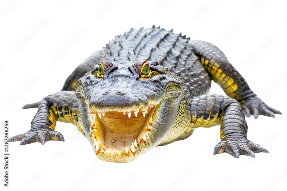 Poster close up of a ferocious reptile with open mouth showing teeth on transparent background a detailed v