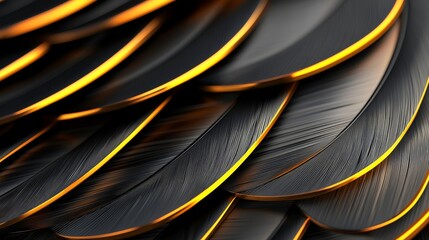 Obraz premium Subtle interplay of matte black and metallic gray feathers with geometric golden line elements, creating depth and sophistication, geometric elegance concept