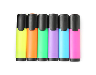 Obraz premium Bright highlighters isolated on white, top view