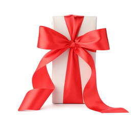 Gift box with red bow isolated on white