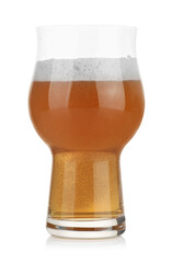 Glass of fresh beer with foam isolated on white