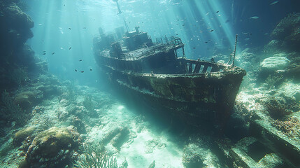 Photo: Sunken Shipwreck, Ocean Floor, Coral Reef, and Tropical Fish
