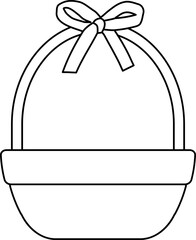 Empty basket tied with a bow icon outline. 
Empty picnic basket coloring page. 
Easter basket.
Empty flower basket vector. 
flat stock vector illustration. 
Transparent background.