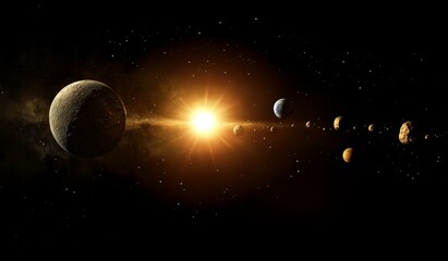 Star System Planets orbiting sun, cosmic dust, space exploration, astronomy