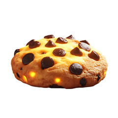 Fluffy 3D Cartoon Cookie with Glowing Soft Chocolate Isolated on Transparent Background