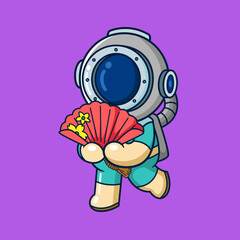 diver holding a traditional Chinese hand fan