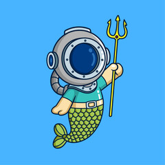 diver wear mermaid costumes and carry tridents