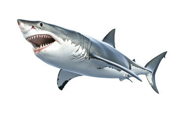 Close up of a generic shark with open mouth isolated on transparent background. High detail of skin and teeth. Aggressive appearance in studio lighting