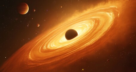 Accretion disk swirling around black hole in space